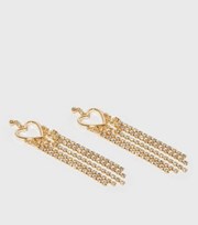 New Look Gold Heart Diamante Tassel Drop Earrings